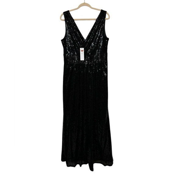 Kate Kasin NWT Black Sequin Full Length Formal Maxi‎ Gown Dress Women’s Large - Picture 1 of 8